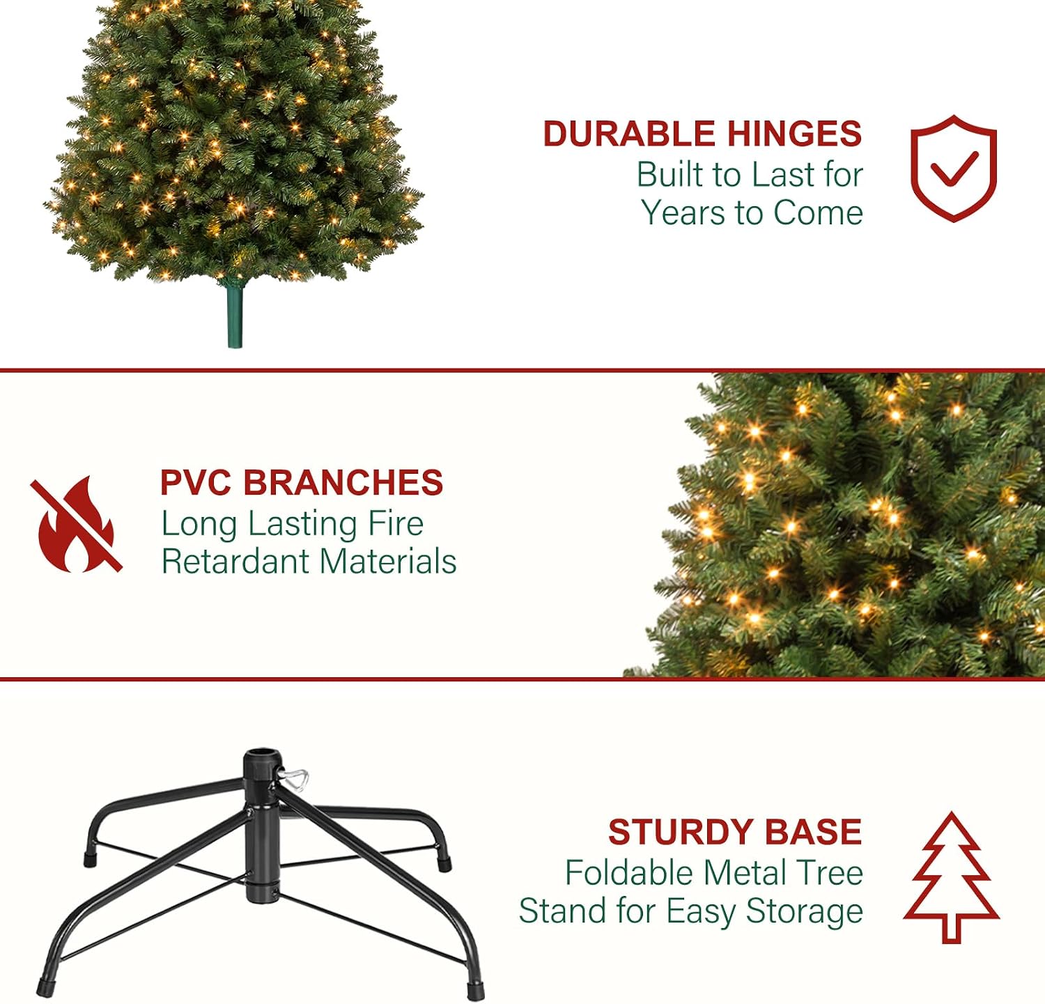 Detalle de Hykolity JY-LV250-S 7 ft Prelit Christmas Tree, 300 Warm White LEDs