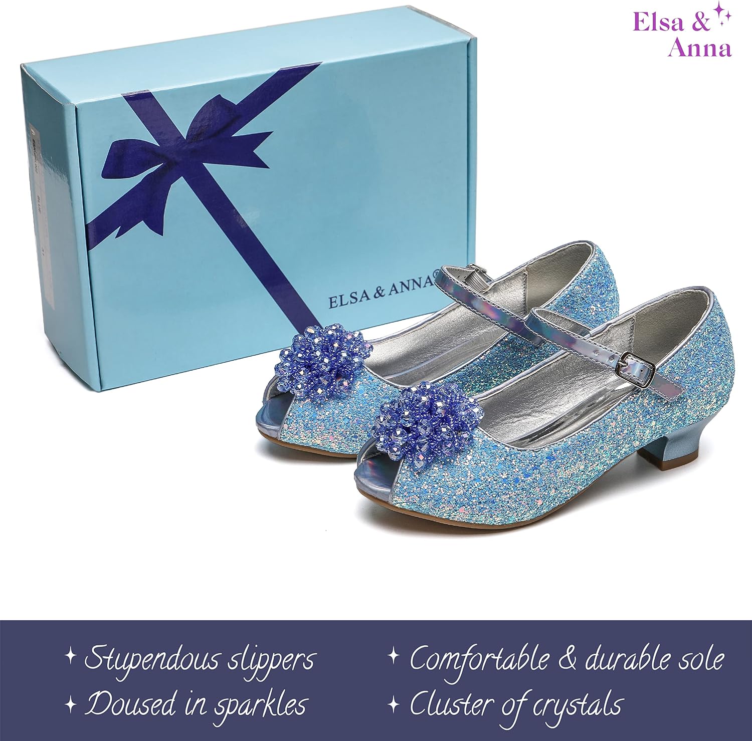 Detalle 2 de ELSA & ANNA Girls Snow Queen Princess Fancy Dress Up Party Shoes (BLU23)