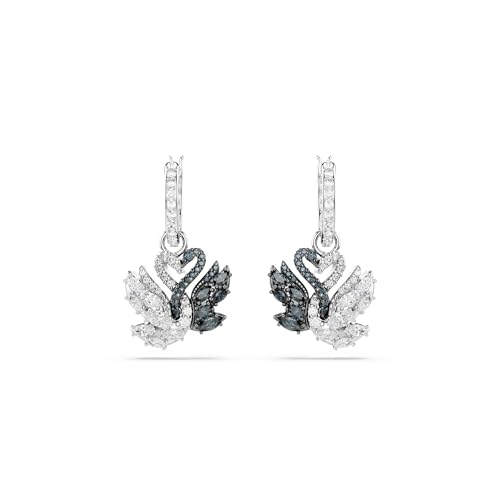 Thumbnail 1 de Swarovski Pendientes Swan negros, combinación de acabados metálicos 💍