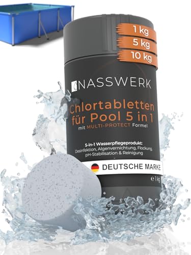 Detalle de NASSWERK Multitabs Pool 5 in 1 (1 kg) – 200 g Chlortabletten für Pool