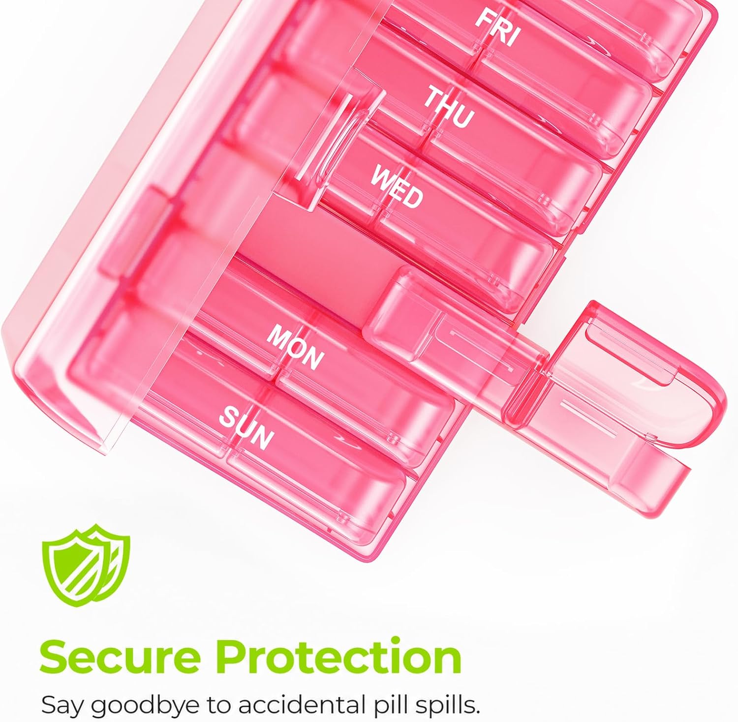 Thumbnail 3 de AUVON Weekly Pill Organizer, 7-Day AM/PM Case, Pink, Easy-Open Design