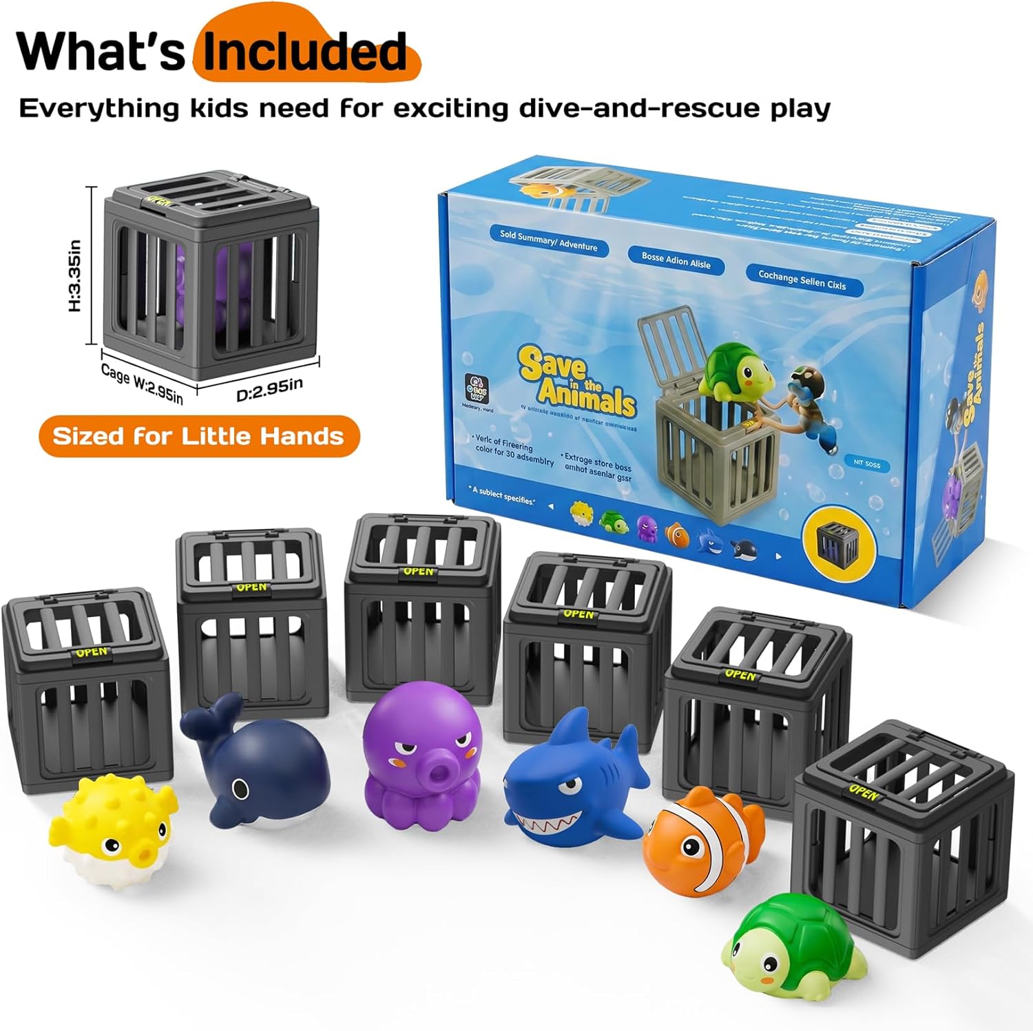 Thumbnail 6 de Tikduck Pool Diving Toys for Kids: Underwater Rescue Set with 6 Sea Animals & 6 Dive Cages