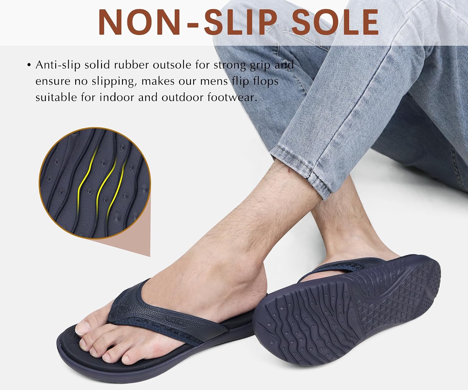 Detalle de KuaiLu Mens Sport Flip Flops with Orthotic Arch Support (Plantar Fasciitis Arch Support) — Outdoor Summer Beach Sandals, Size 7~15