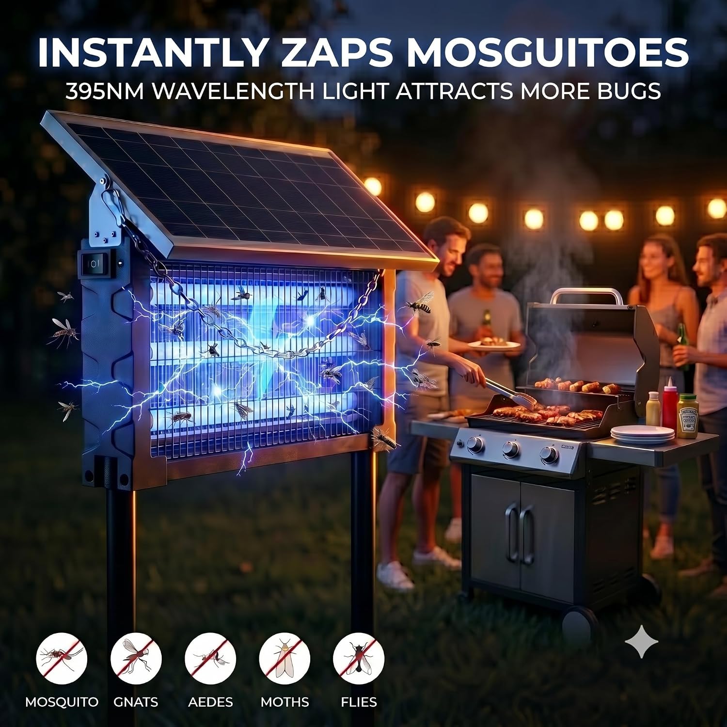 Detalle de WingRepel Solar Bug Zapper Outdoor: 3000V Cordless Mosquito Trap for Patio, Garden and Camping