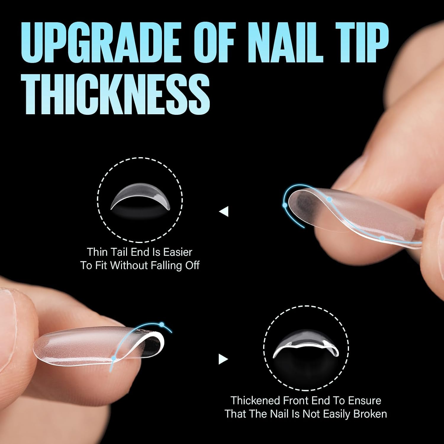 Detalle de TOMICCA Quadrat Gel-Nageltips 504 Stück (12 Größen) – Ultra kurze Full Cover Nail Tips für DIY & Nagelstudios