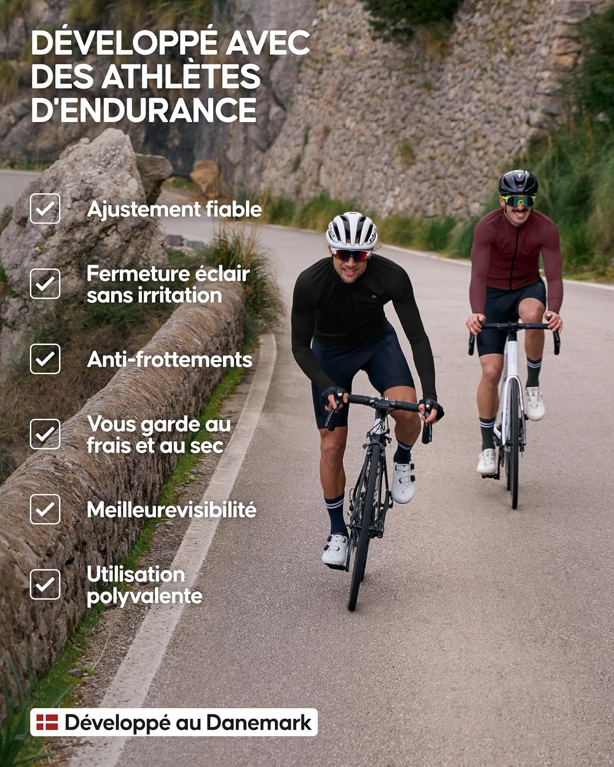 Thumbnail 4 de DANISH ENDURANCE Maillot Cyclisme Manches Longues – Taille ajustée, respirant et léger pour homme