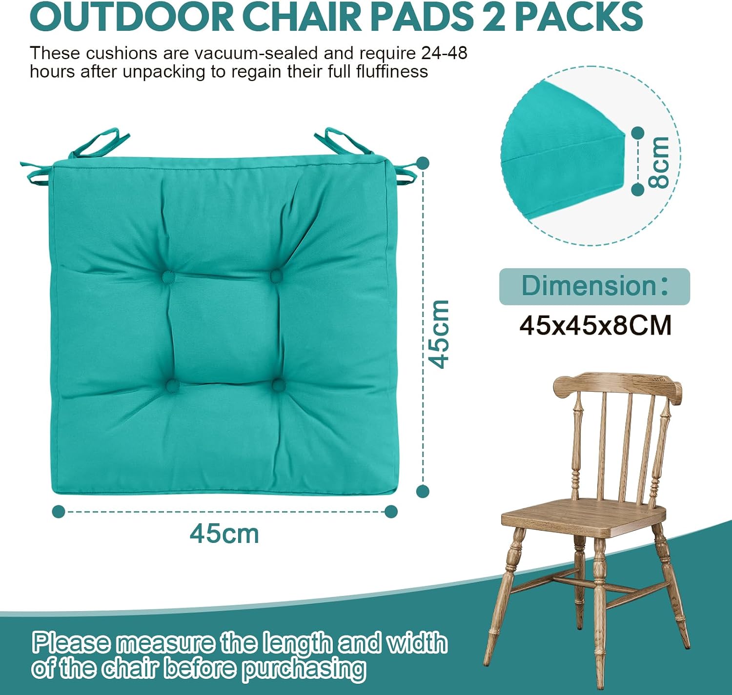 Detalle de PRIMEPATIO Primepatio Outdoor Garden Chair Cushions Set of 2 (8cm thick, waterproof, blue, 45 x 45cm)