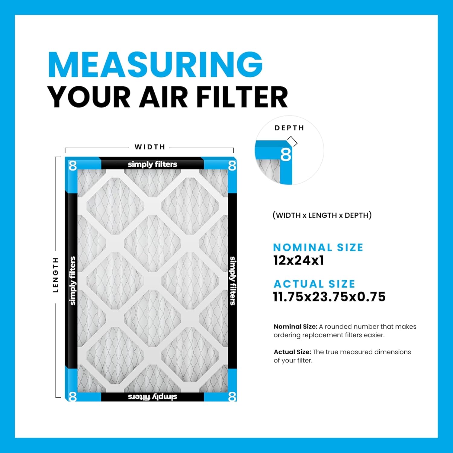 Detalle de Simply 12x24x1 MERV 8 Air Filter, 6 Pack