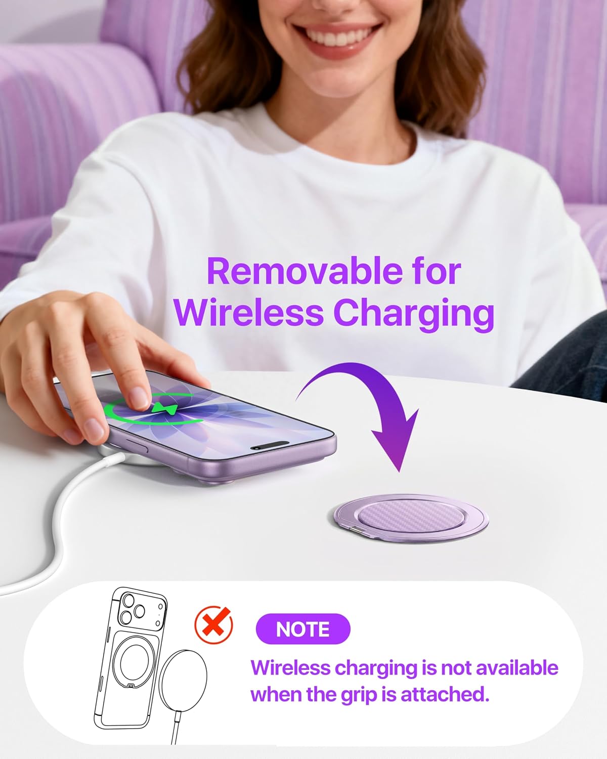 Thumbnail 6 de andobil 2026 Ultra-Thin Magnetic Phone Grip for MagSafe with 360° Rotation (Purple)