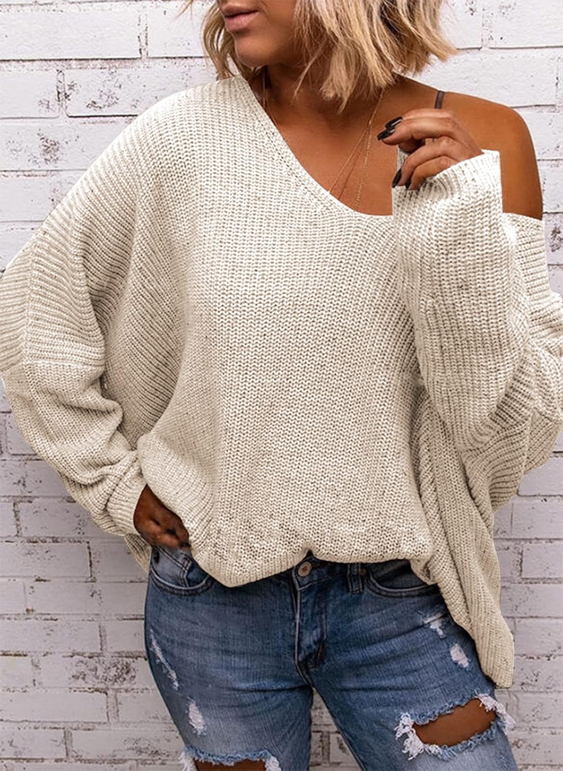 Thumbnail 1 de BZB Women's V Neck Oversized Pullover