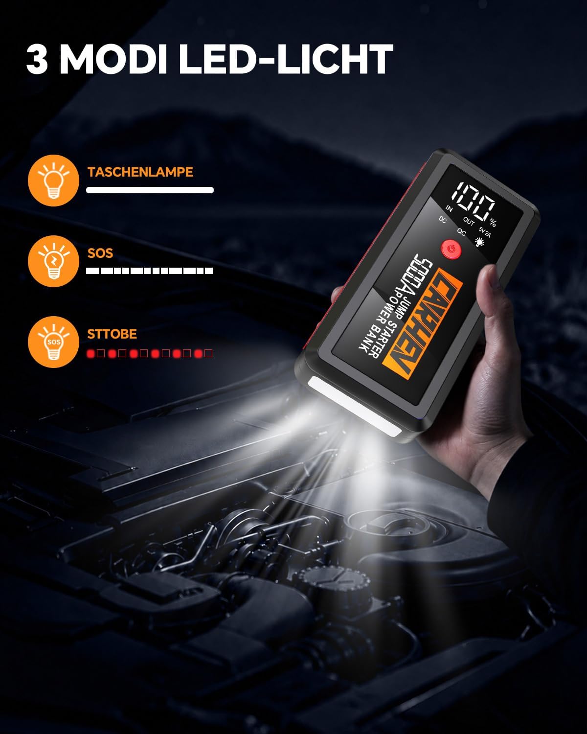 Detalle 2 de CARHEV 5000A Starthilfe Powerbank 26.800 mAh