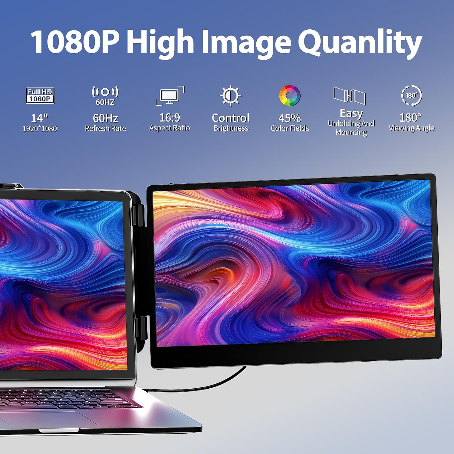 Detalle de hualink Laptop Screen Extender 14" FHD 1080P IPS — Dual Screen Portable Monitor for 13.3–17" Laptops