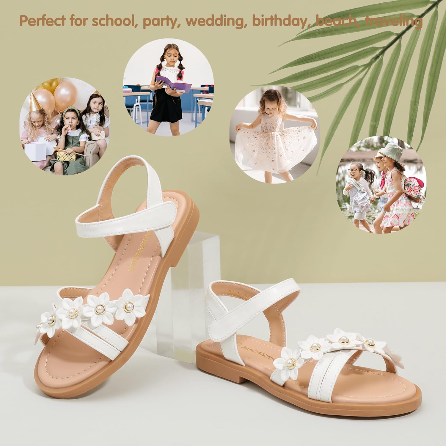 Thumbnail 4 de PANDANINJIA Girls Sandals (Toddler/Little Big Kids) Open-Toe Velcro Flats