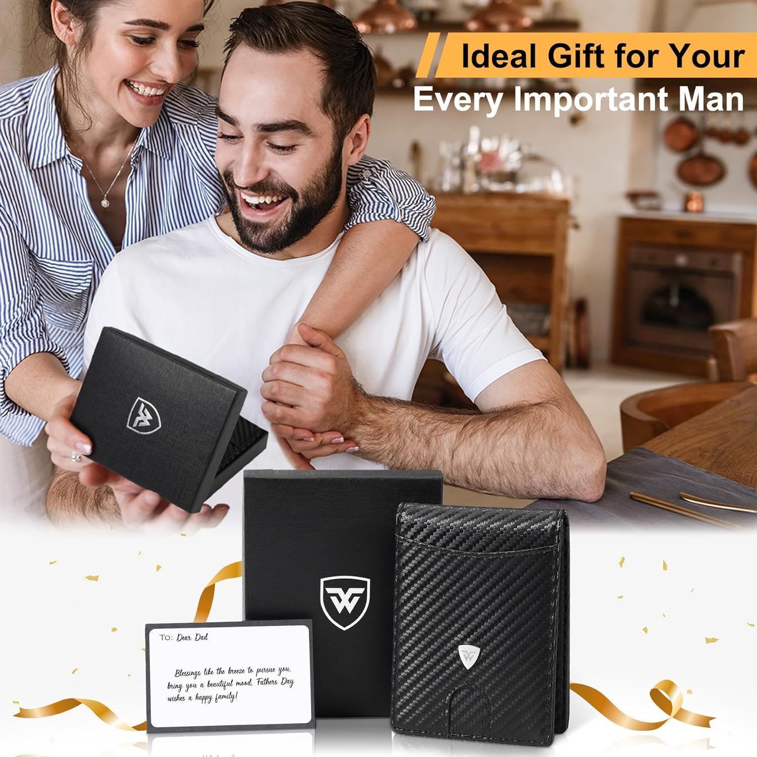 Detalle 2 de WONSEFOO Wallets Mens Slim RFID Carbon Fiber 12 slots