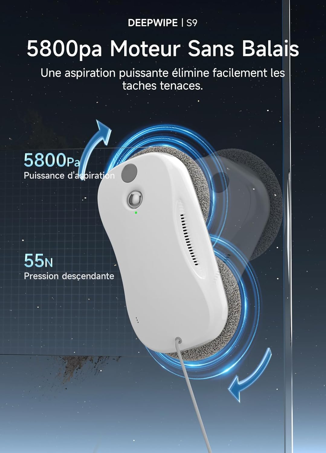 Thumbnail 1 de Robot lave-vitre S9 (5 800 Pa) — nettoyage automatique des grandes vitres avec double pulvérisation