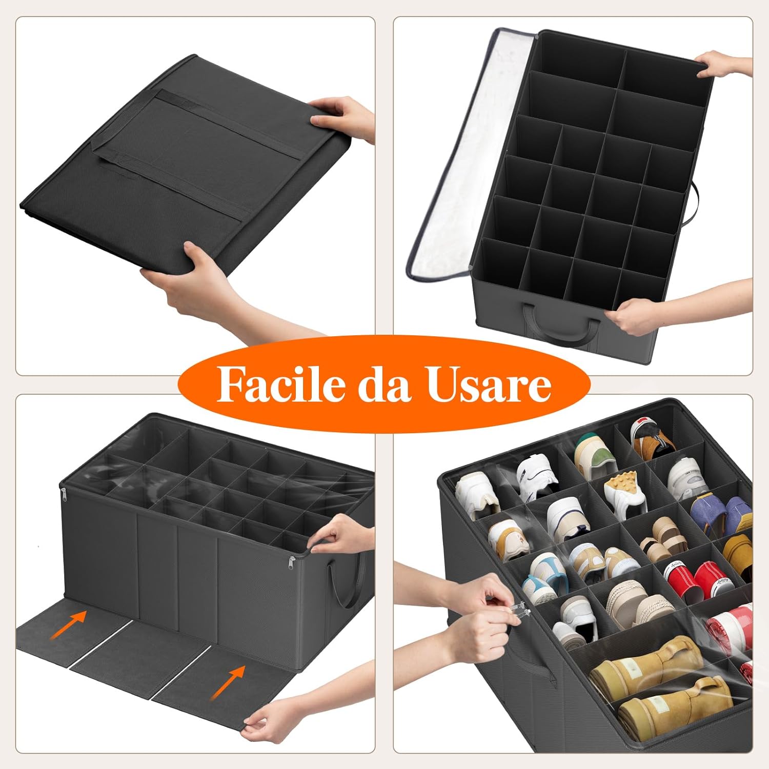 Thumbnail 5 de Lifewit Grandi Scatole Porta Scarpe 10-20 Paia | Organizer Pieghevole con Coperchio Trasparente, Nero