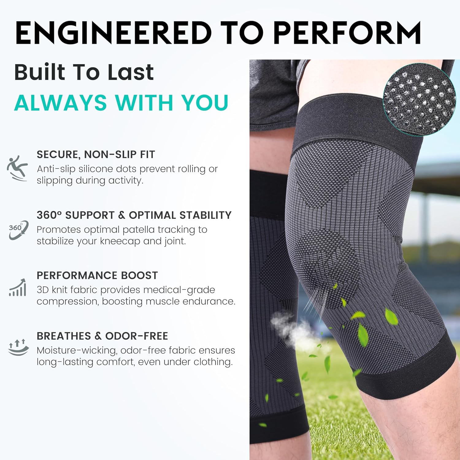 Thumbnail 2 de KEKING Knee Compression Sleeves, Black X-Large with Non-Slip Silicone Grip