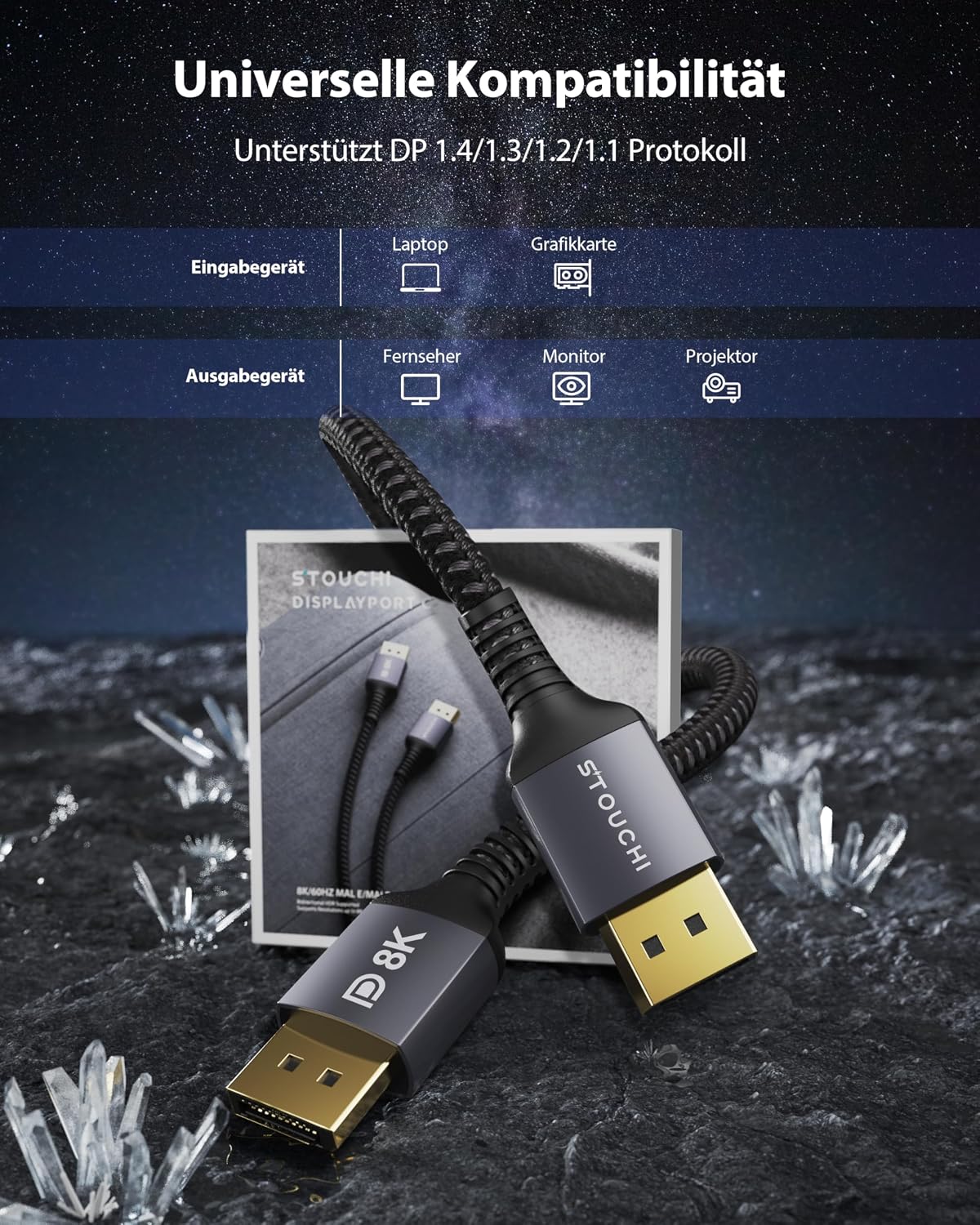Detalle 2 de Stouchi DisplayPort-Kabel 1.4 240 Hz, 2 m