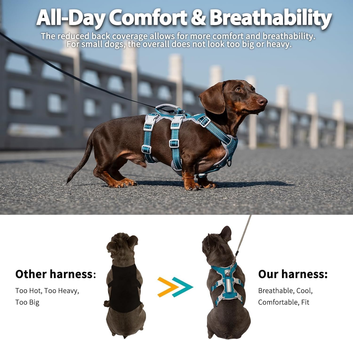 Detalle 2 de Huntboo Escape Proof Dog Harness XL: Reflective, No-Pull Vest with Front & Back Leash Clips