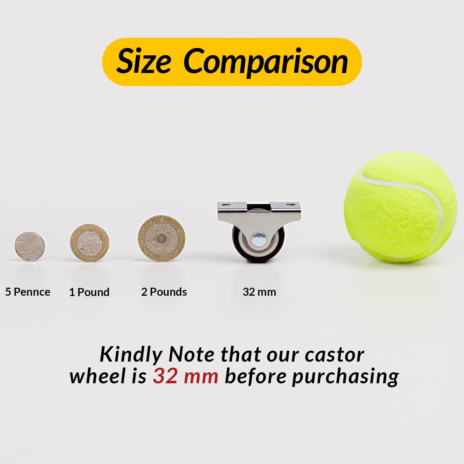 Thumbnail 2 de HOLKIE 32mm Heavy Duty Castor Wheels for Furniture – Non-Swivel, Silent Rubber TPR Tops (Set of 4)