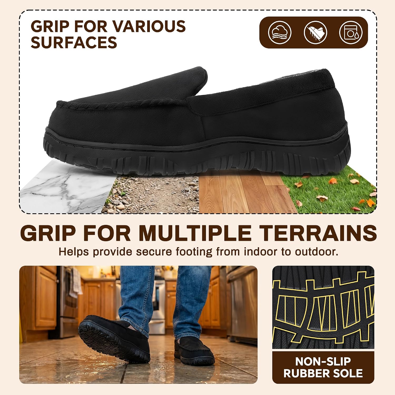 Detalle de Shoeslocker Men's Moccasin Slippers, Microsuede