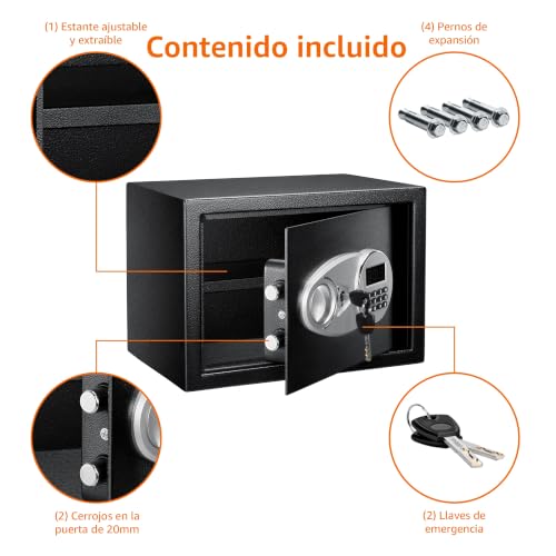 Detalle de Amazon Basics Caja Fuerte de Seguridad de Acero con Cerradura con Teclado (14 l) – 35 x 25 x 25 cm, Negro
