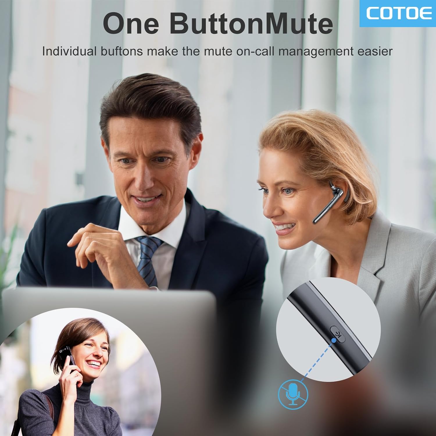 Detalle de COTOE G7 Bluetooth Headset with Noise-Cancelling Mic and Charging Case