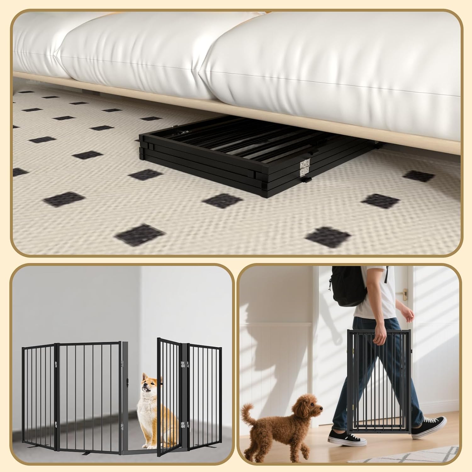 Detalle 2 de Xifamniy Free Standing Dog Gate with Door Walk Through (32" × 81", 4 Panels)