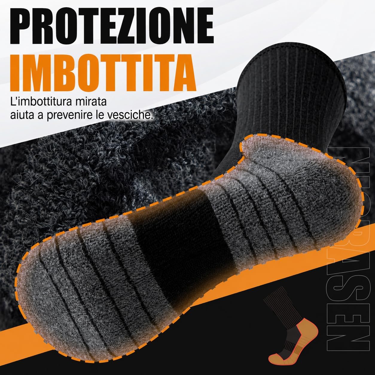 Detalle de Niorasen Calzini da Trekking e Sportivi in cotone, 6 paia: calde, traspiranti e imbottite