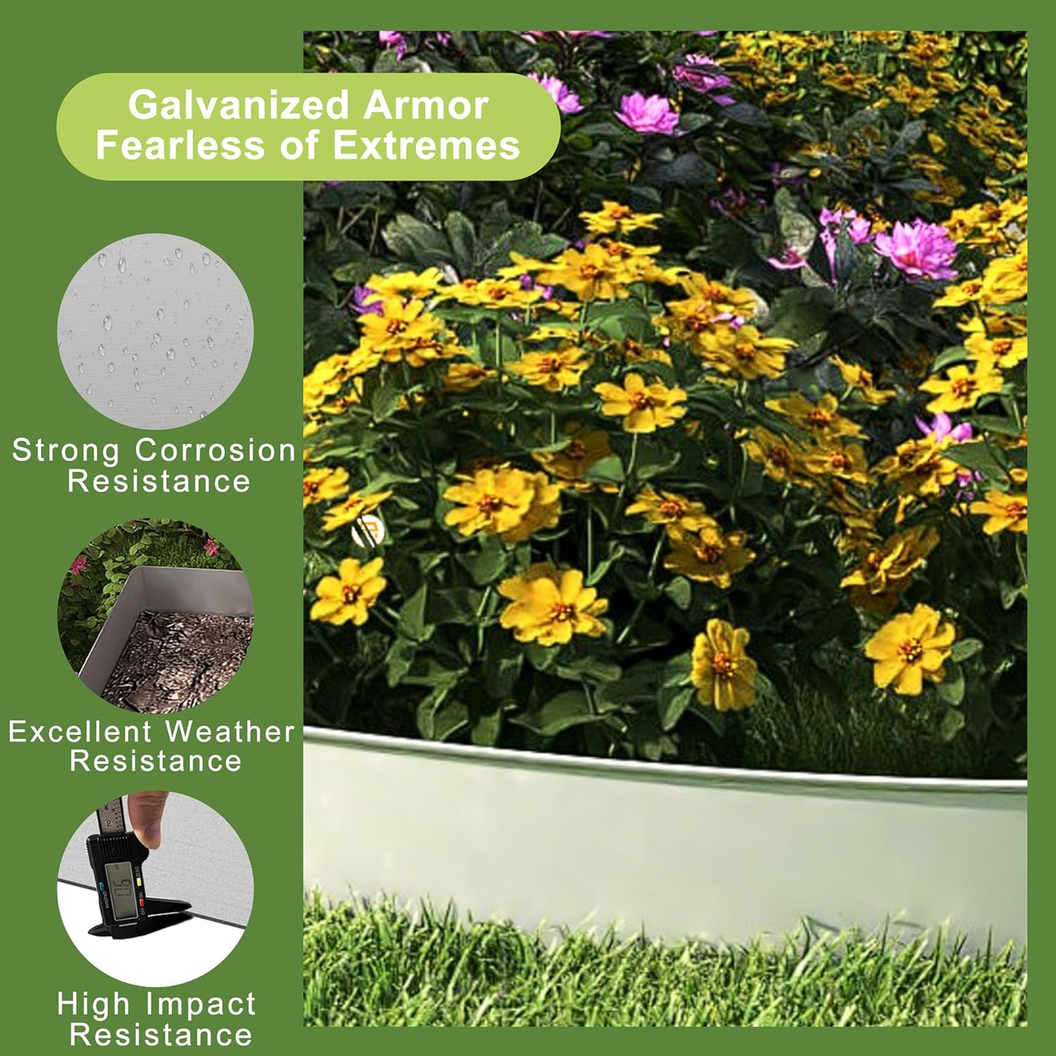Detalle de ACXIN Metall-Rasenkante 15 cm hoch (verzinkte Oberfläche) – flexible Beeteinfassung für Mähkante & Baumring