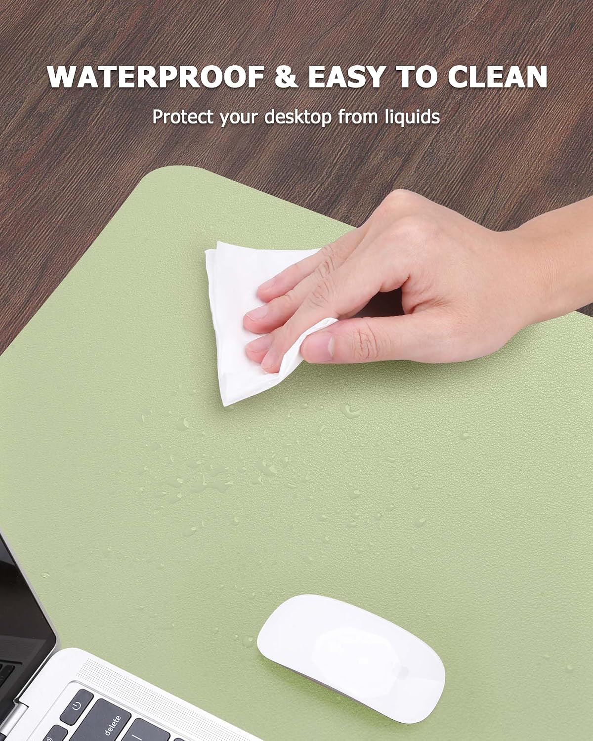 Detalle de MOLMO Non-Slip Desk Mat (Matcha Green), waterproof leather desk pad, 60 x 35 cm