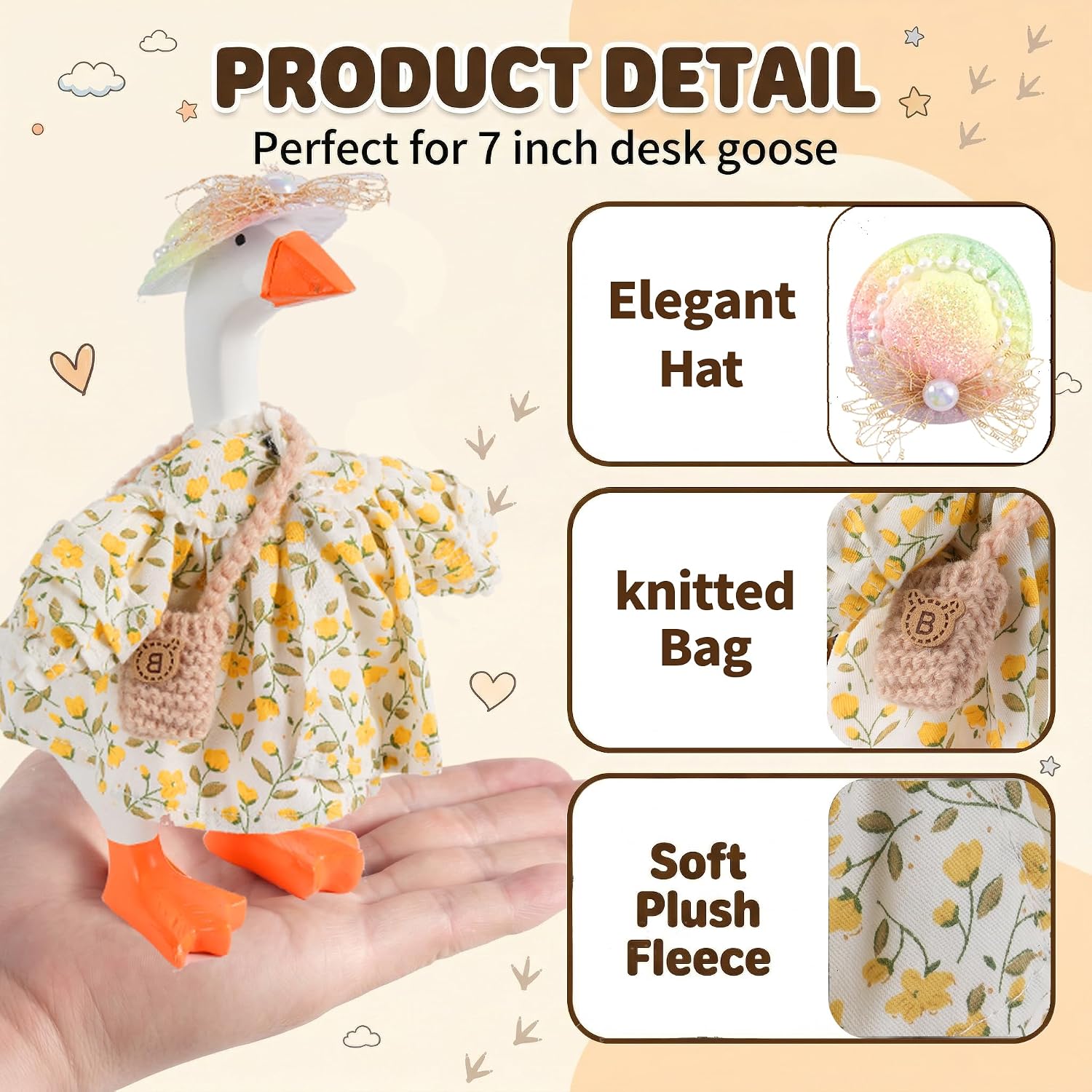 Detalle de 7inch Desk Goose Outfits: Rustic 3-Piece Dress Gift Set for Magnetic Desk Geese