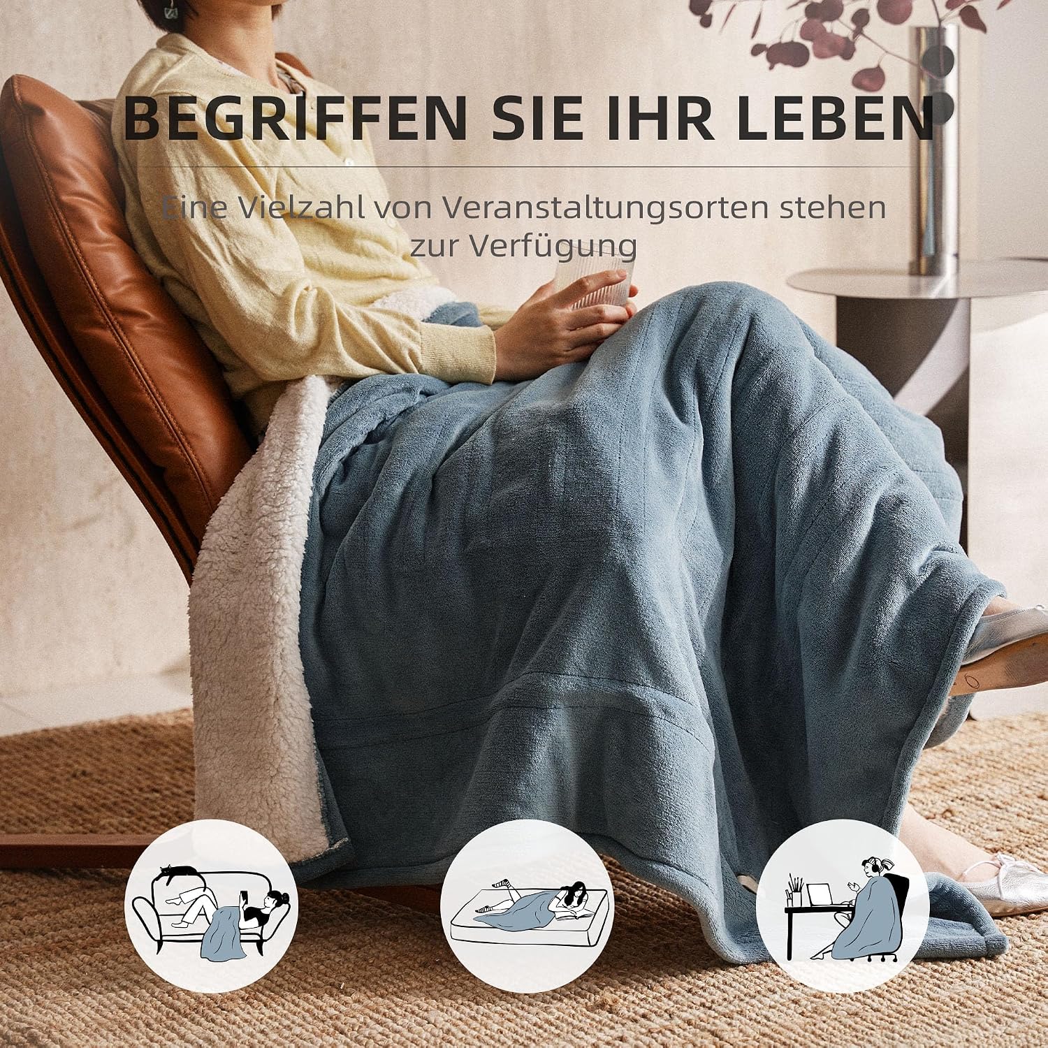 Thumbnail 4 de JET'S HOME Heizdecke 130x180 cm – Wärmedecke mit Abschaltautomatik, 6 Heizstufen und Timer