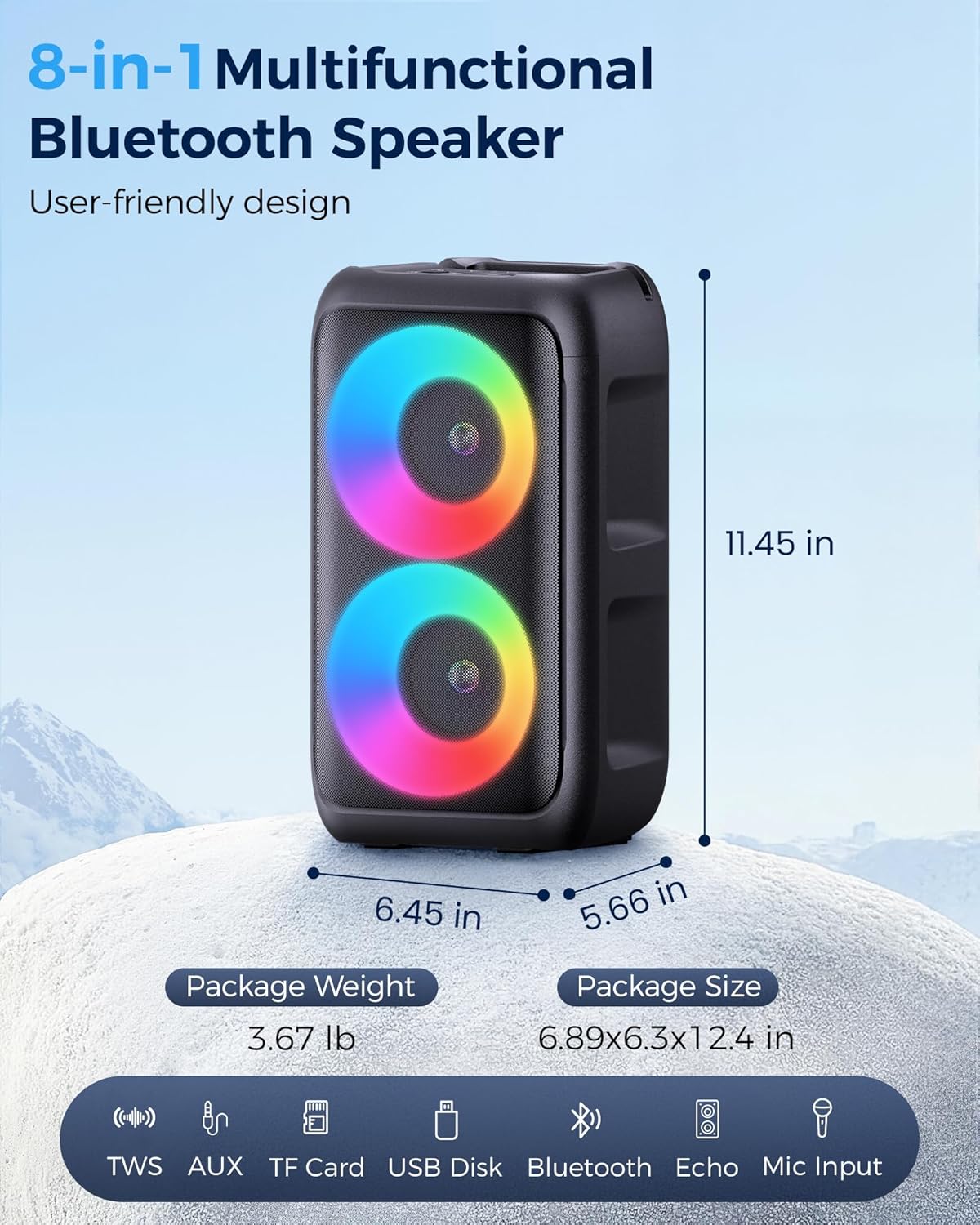 Thumbnail 2 de PWBSLAI Bluetooth Speaker: Portable Party Speaker with Colorful Lights, 360° Sound & TWS Ready