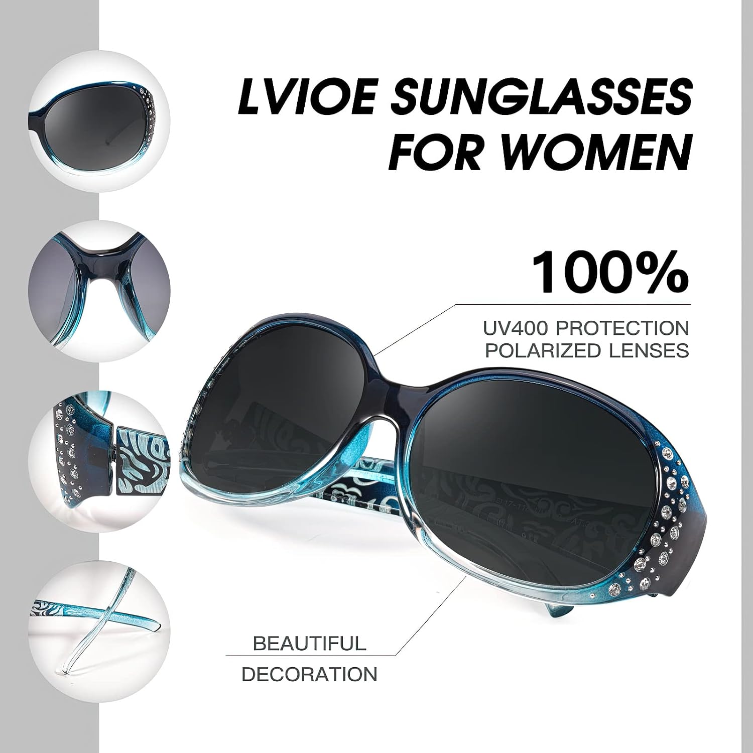 Detalle 2 de LVIOE Polarized Oversized Sunglasses for Women with Rhinestones