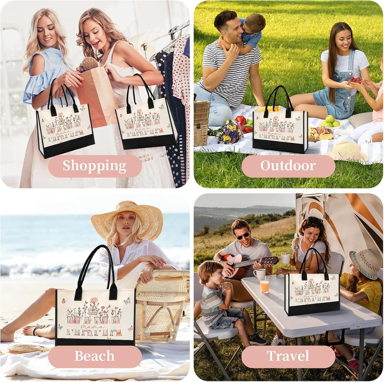 Thumbnail 5 de DFPDFP Floral “MAMA” Large Canvas Tote Bag (Open-Front, No Zipper) for New Mom & Mother’s Day Gifts