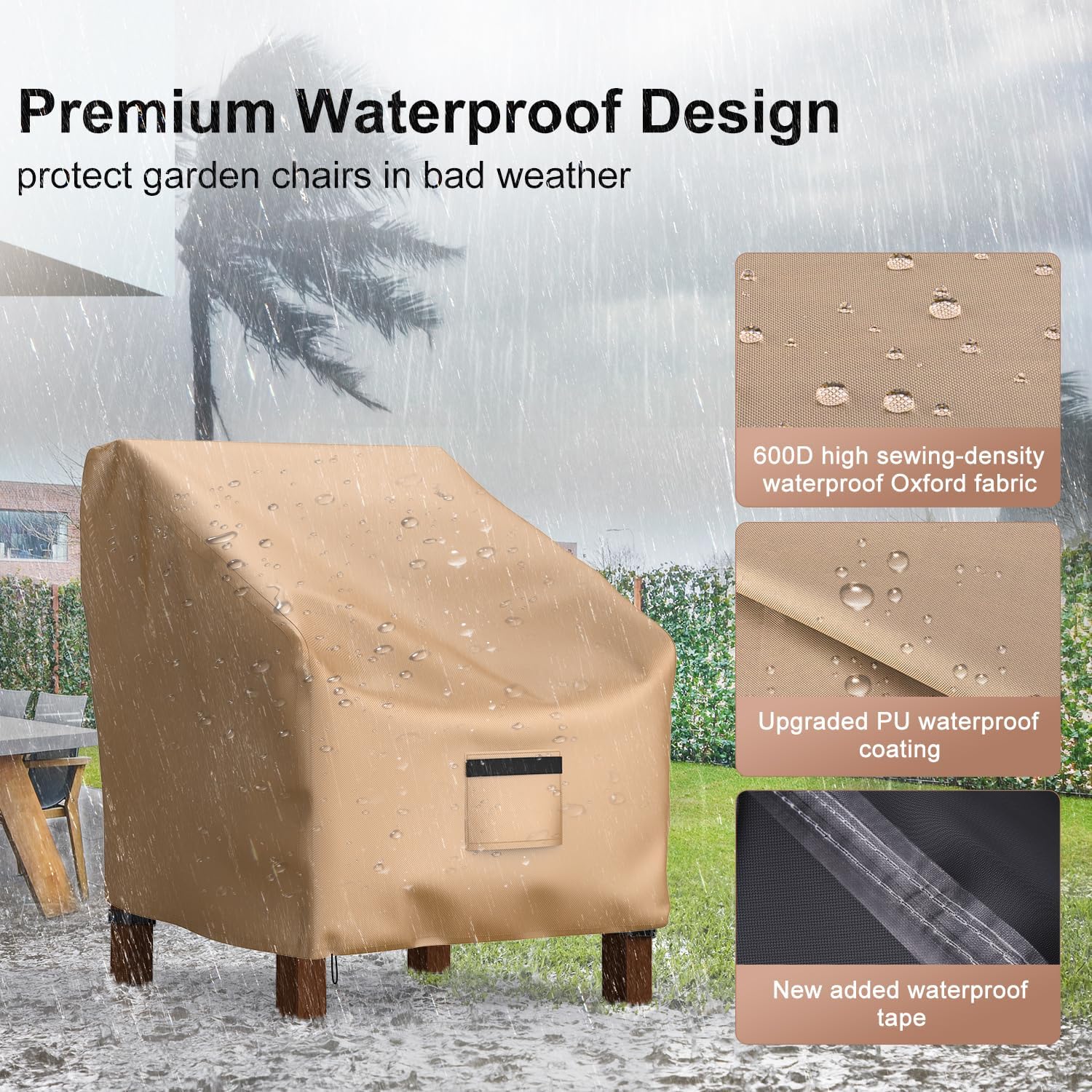 Thumbnail 4 de Mrrihand MHD-289 Patio Chair Covers, Waterproof Brown Oxford Fabric, 2-Pack