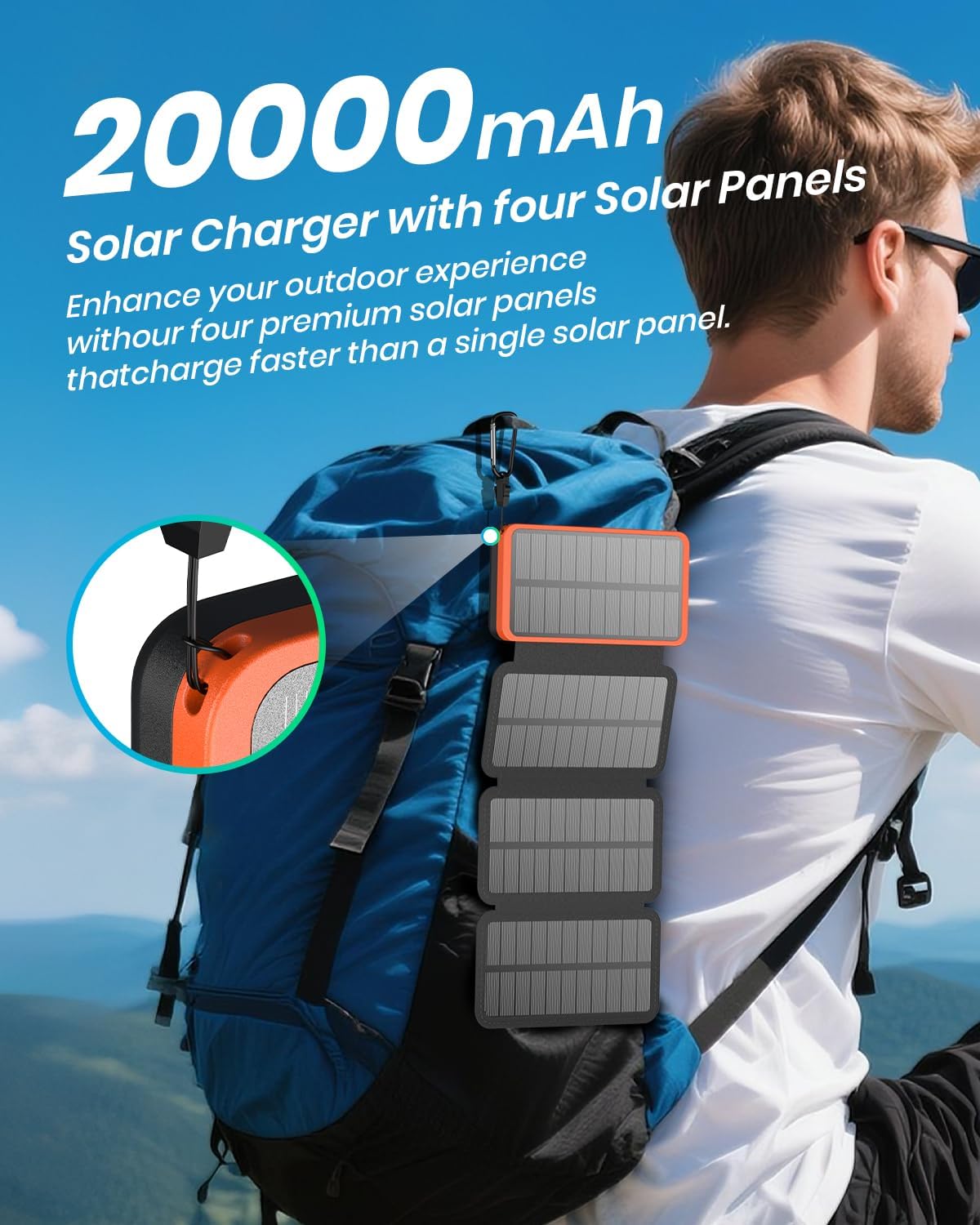 Thumbnail 1 de 20000mAh Solar Power Bank – ADDTOP Solar Charger with 22.5W Fast Charging and 4 Foldable Panels