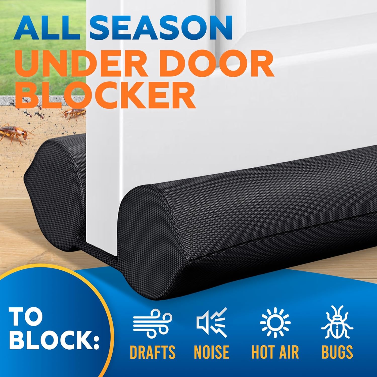 Thumbnail 1 de Comfyanno Under Door Draft Stopper (Bottom Door Seal & Gap Filler) for 30–36 in Doors, No Adhesive, Black