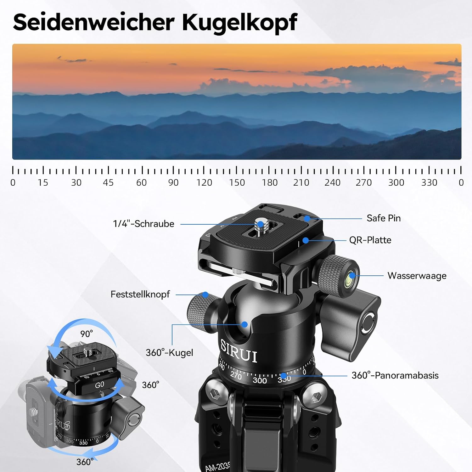 Thumbnail 5 de SIRUI AM-203S Mini-Stativ aus Aluminium – Tischstativ mit flacher Kugelkalotte, 15 kg Traglast