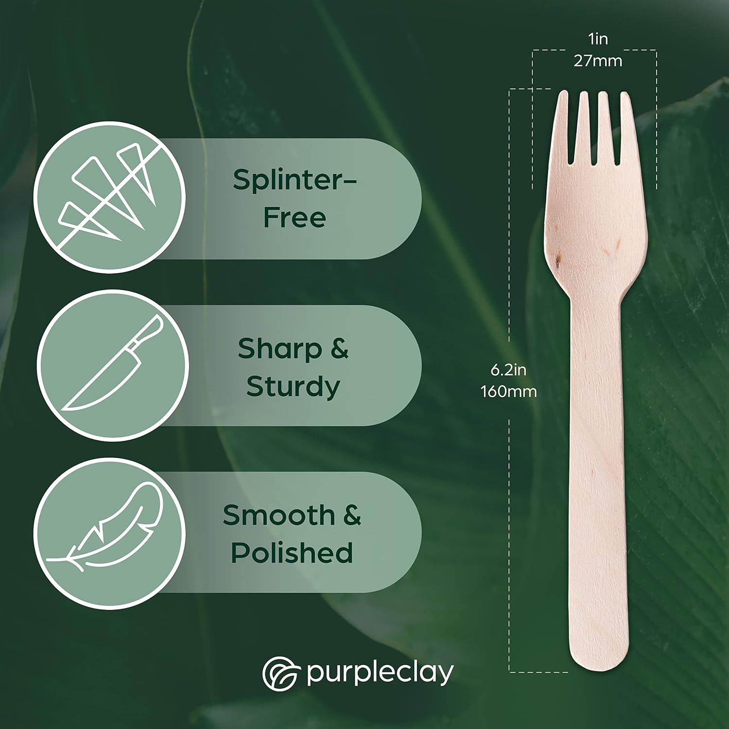 Thumbnail 3 de PURPLECLAY Wooden Disposable Forks (300 PCS) — FSC Certified Birchwood, Compostable & Eco-Friendly