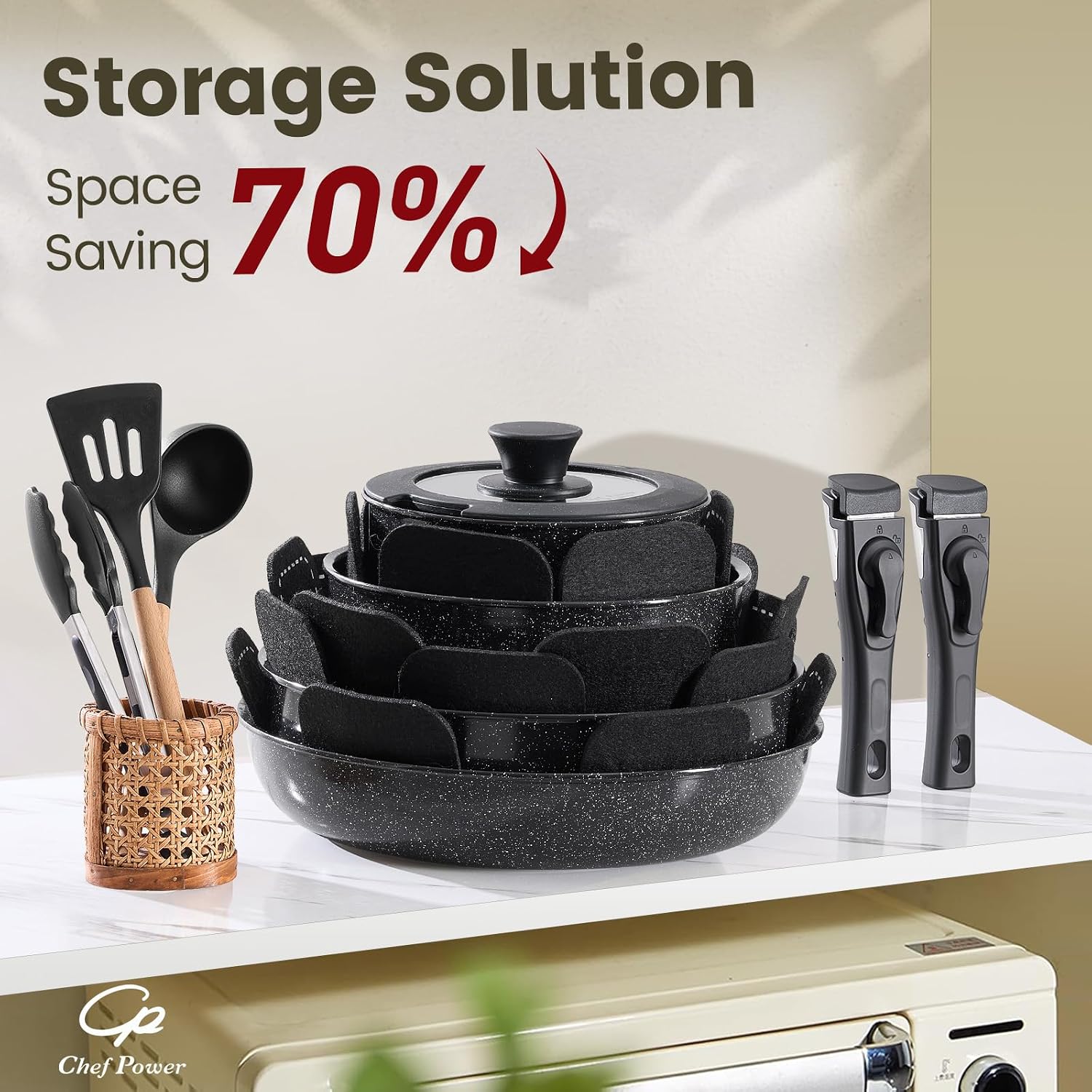 Detalle de Chef Power Ceramic Nonstick 19-Piece Cookware Set