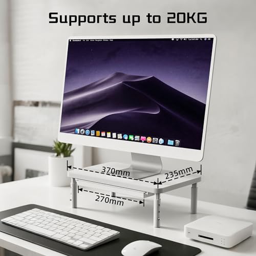 Thumbnail 2 de ETHU Monitor Stand Riser with Storage Drawer – White, 3 Height Settings