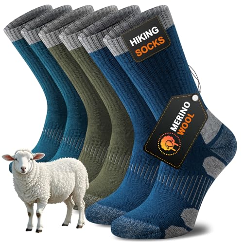 Detalle de Niorasen Merino Wool Hiking Socks – Thick Cushioned Seamless Crew, Unisex (3 Pairs)