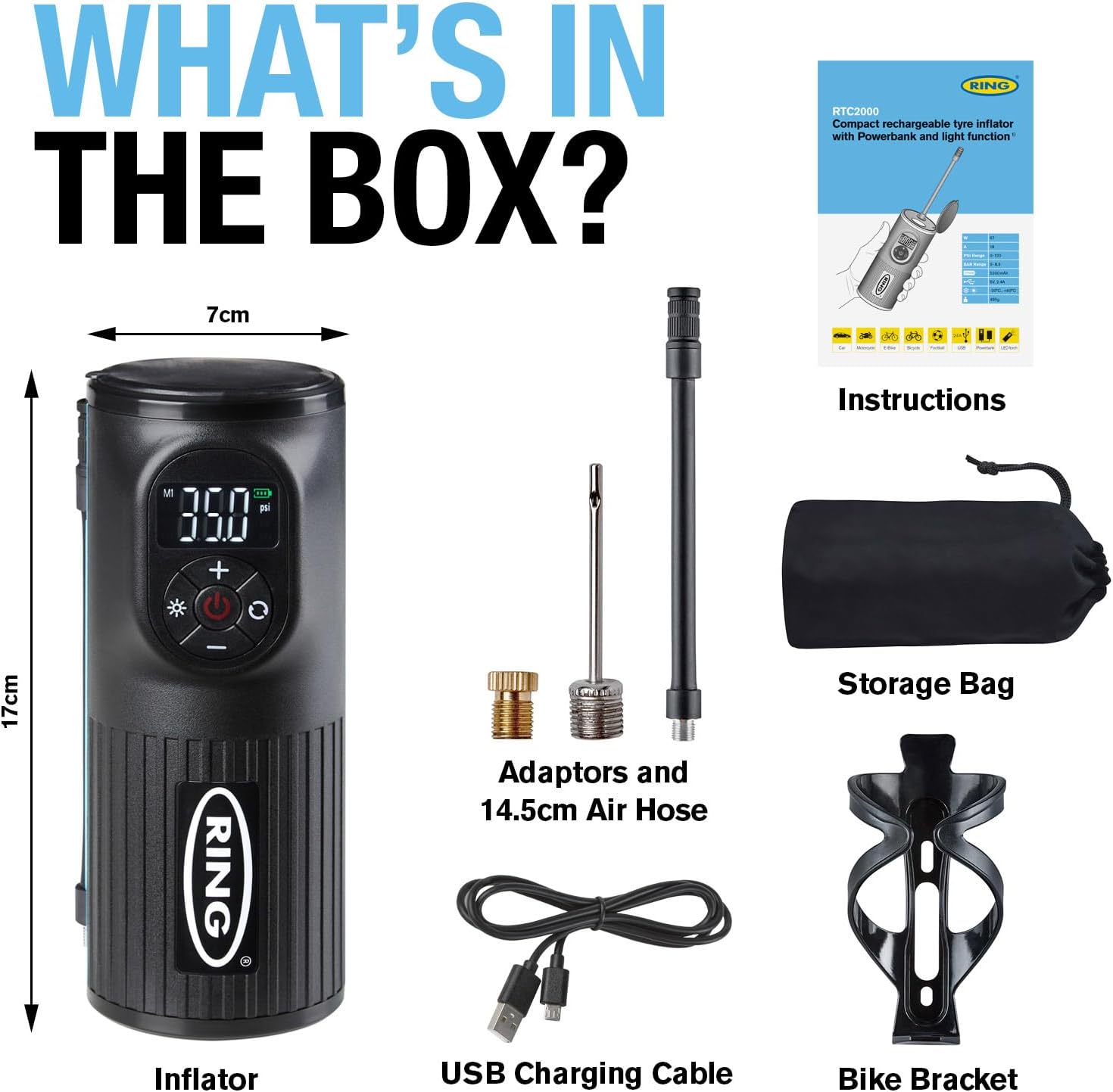 Thumbnail 1 de RING TyreInflate GO 2 cordless tyre inflator 2,000mAh