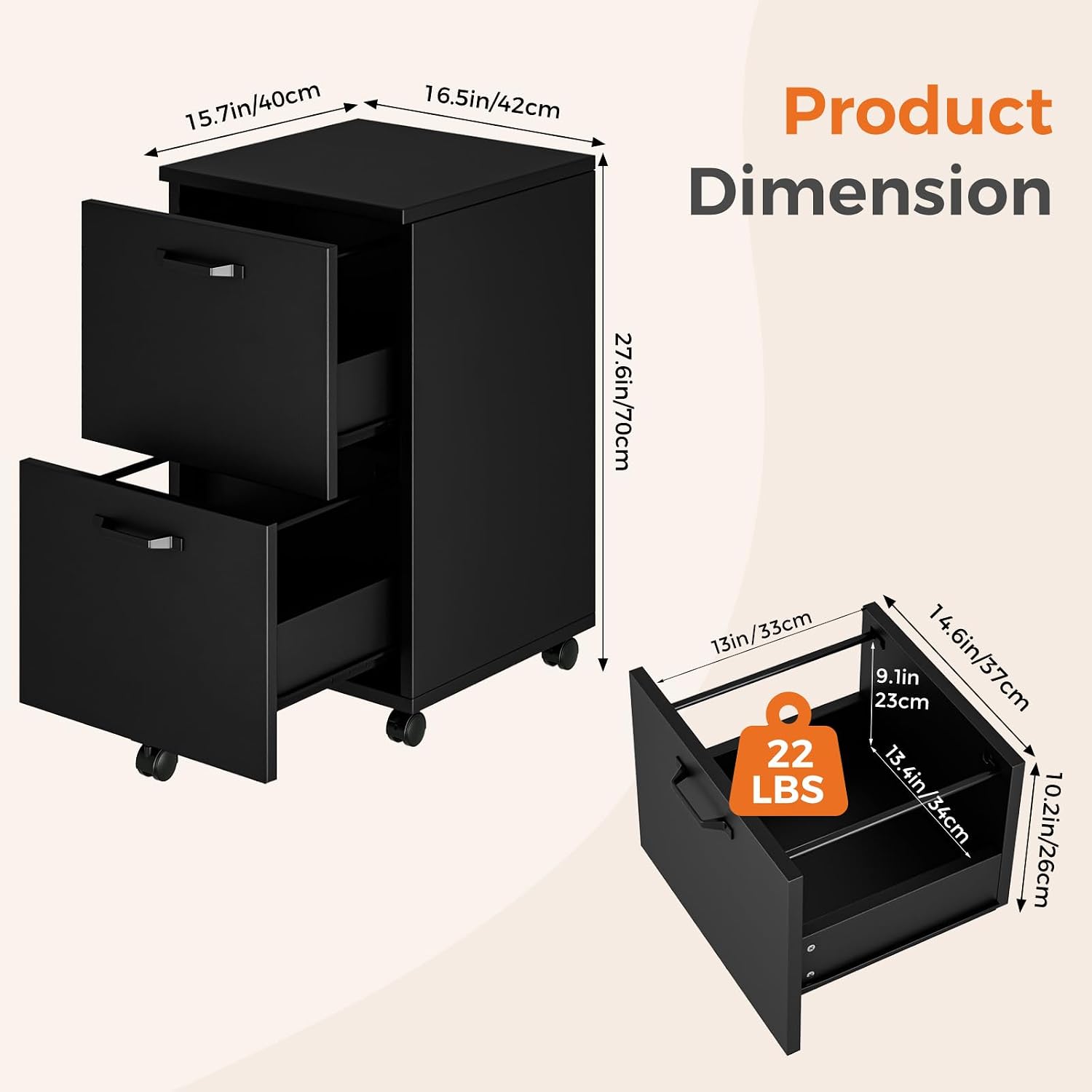 Thumbnail 2 de Sweetcrispy Rolling File Cabinet, 2-Drawer