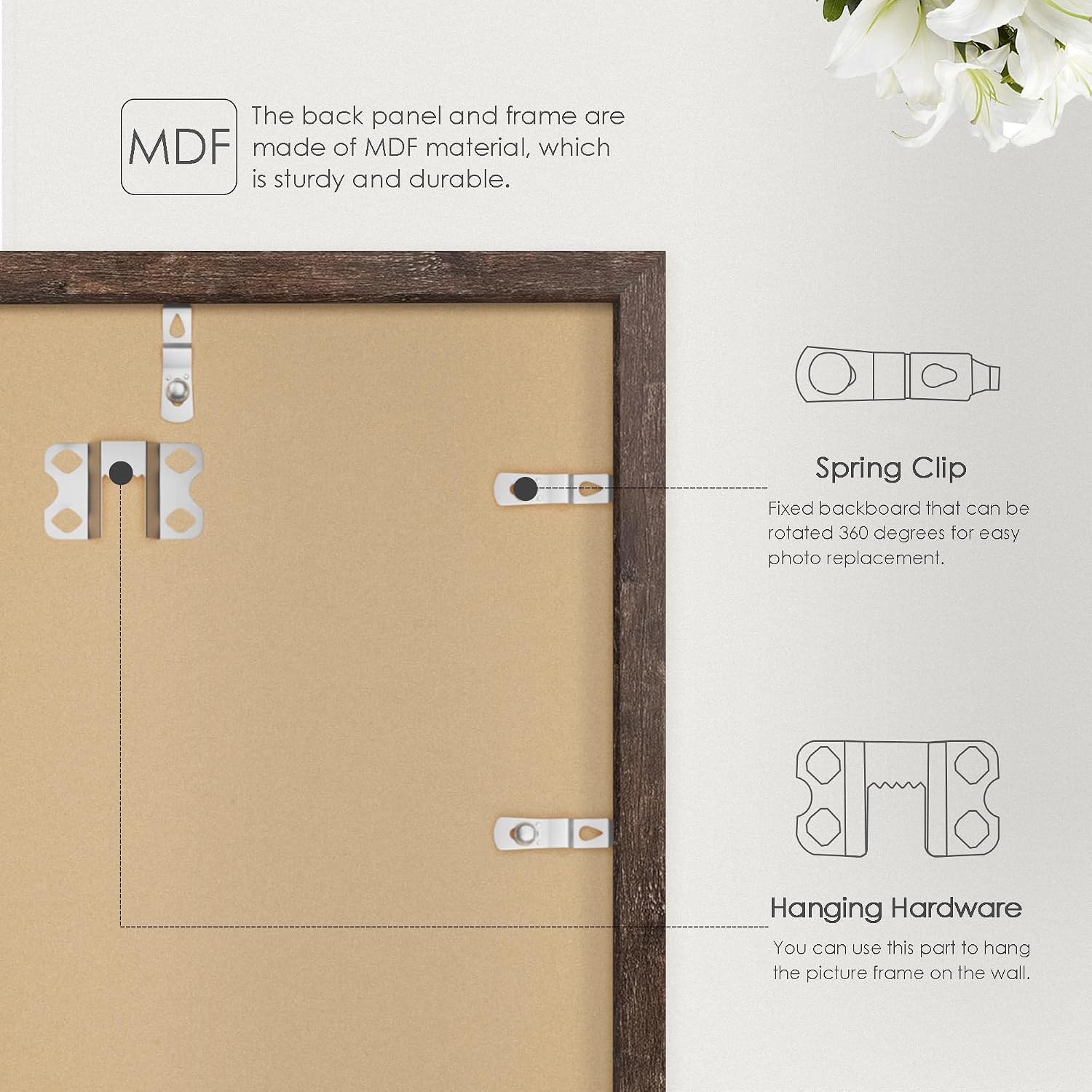 Detalle de Fisnish 11x17 Rustic Brown Picture Frame – Classic Poster Frame for Wall Mounting (1 Pack)