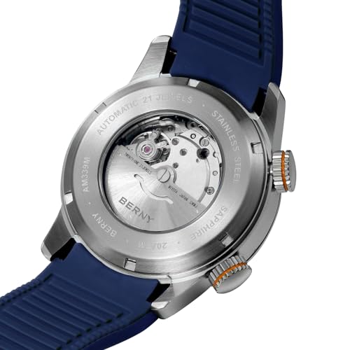 Detalle de BERNY Montre de plongée pour hommes 20ATM — Mouvement automatique, verre saphir et luminescente