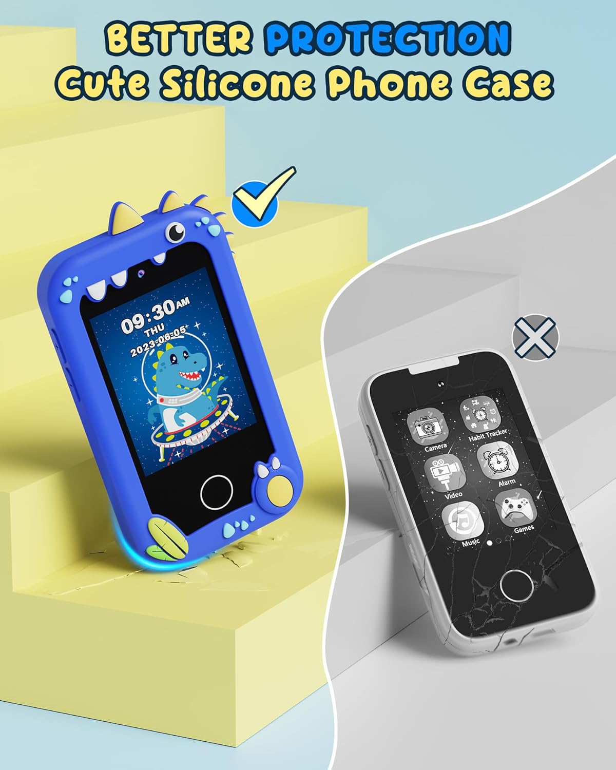 Detalle de UCIDCI Kinder Handy Spielzeug mit Dual-Kamera – Lernspielzeug, MP3-Player und mehr (Blau)