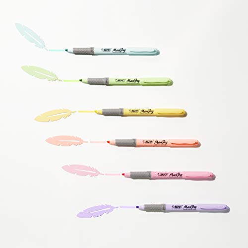 Detalle 2 de BIC Highlighter Grip: Subrayadores de punta biselada regulable, Pack 24 (12 colores) en tonos intensos y pastel